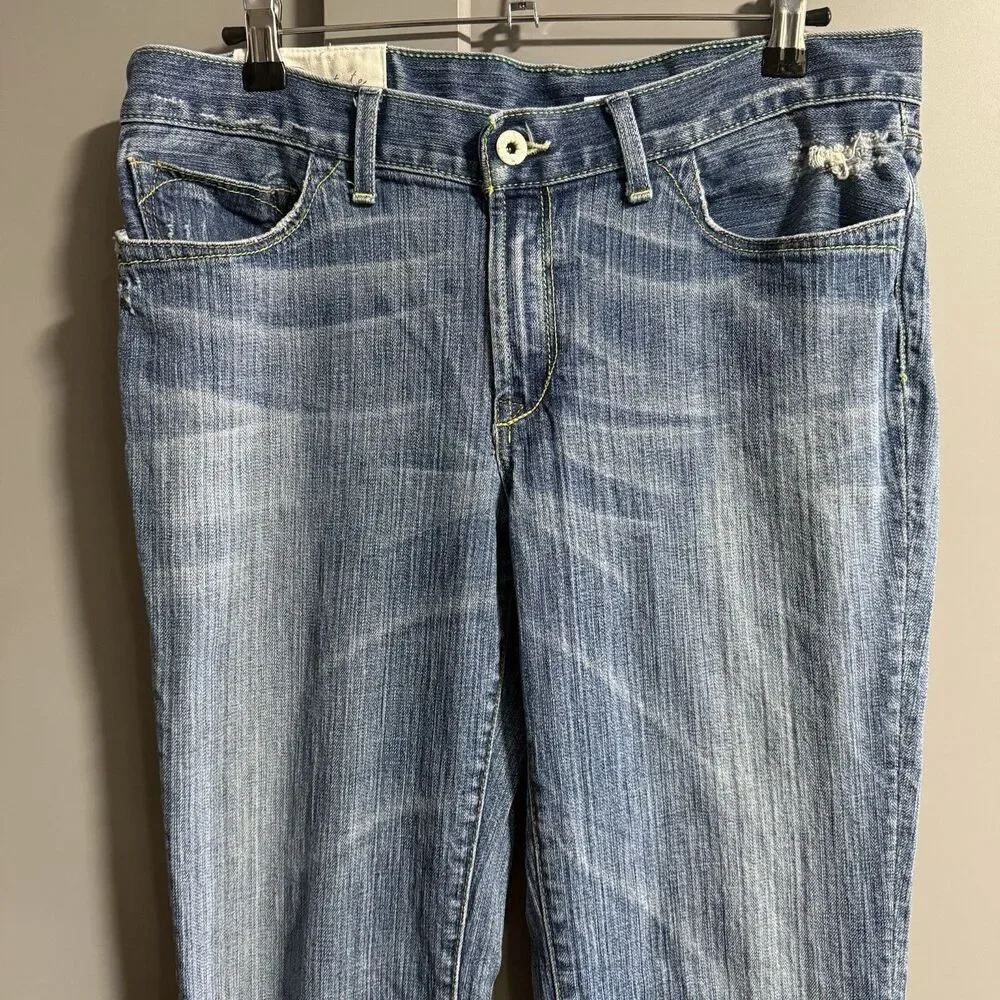 Loomstate Women Organic Cotton Justice Low Rise Bootcut Distress Jeans Waist 34